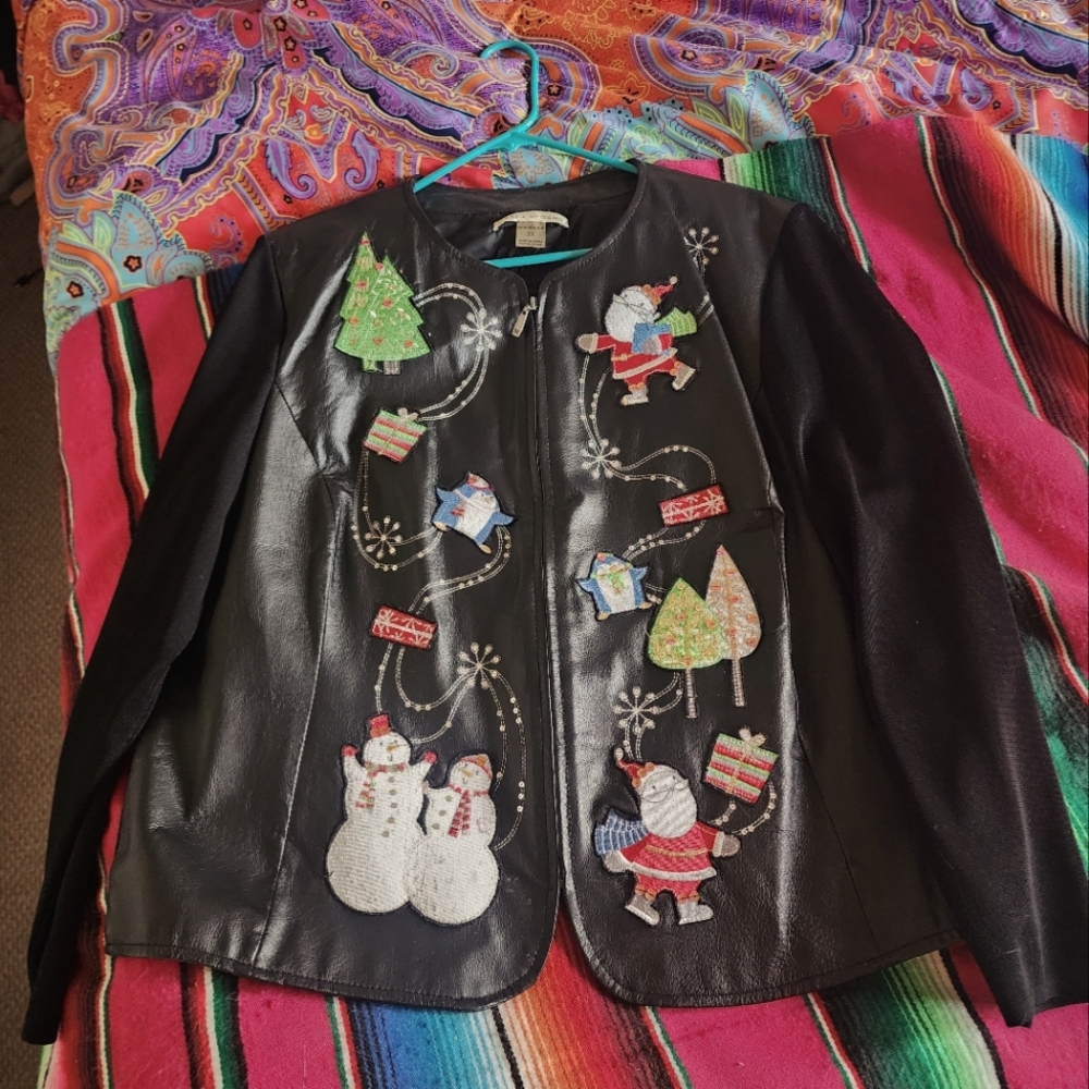 Xmas fun faux leather jacket